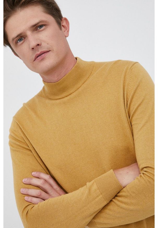 Pepe Jeans - Sweter z domieszką wełny Charles. Kolor: żółty. Materiał: wełna. Długość rękawa: długi rękaw. Długość: długie