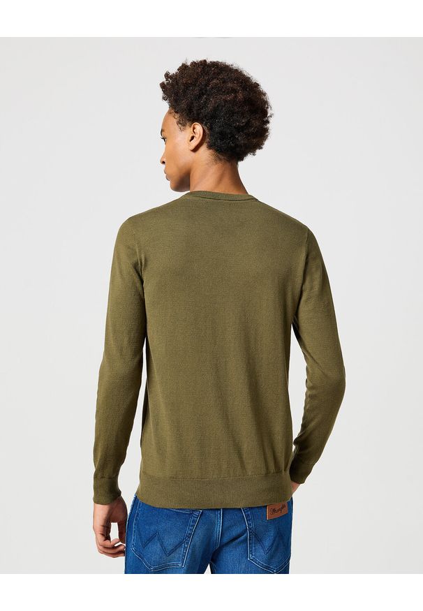 Wrangler - WRANGLER MĘSKI SWETER KNIT SWEATER IVY GREEN 112357202 W8F2016396. Okazja: na co dzień. Typ kołnierza: bez kaptura. Materiał: poliamid, materiał, wełna, nylon, bawełna. Długość rękawa: długi rękaw. Długość: długie. Styl: casual, elegancki