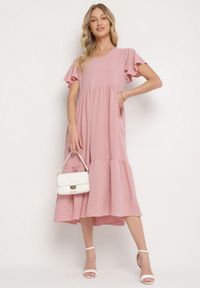 Born2be - Różowa Sukienka o Rozkloszowanym Kroju z Wiskozą Filastia. Okazja: na co dzień. Typ kołnierza: dekolt w kształcie V. Kolor: różowy. Materiał: wiskoza. Długość rękawa: krótki rękaw. Typ sukienki: rozkloszowane. Styl: klasyczny, casual, elegancki #5