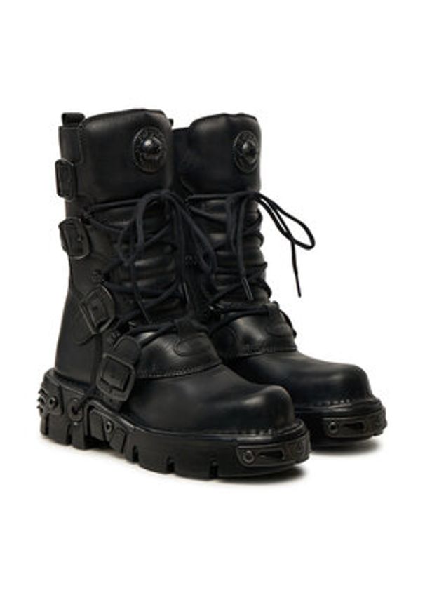 NEW ROCK Glany M-373-S18 Czarny. Kolor: czarny. Materiał: skóra. Styl: rockowy