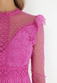 Born2be - Fuksjowa Sukienka z Koronką i Tiulem Nemila. Kolor: różowy. Materiał: tiul, koronka. Wzór: koronka #2