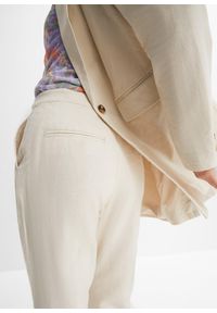 bonprix - Spodnie high-waist z mieszanki wiskozy z lnem. Stan: podwyższony. Kolor: beżowy. Materiał: len, wiskoza