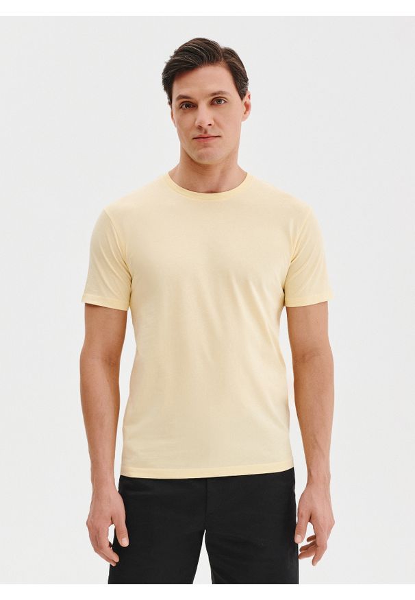 Pako Lorente - PAKO LORENTE – Bawełniany żółty t-shirt. Okazja: na co dzień. Kolor: niebieski, żółty. Materiał: bawełna. Styl: casual