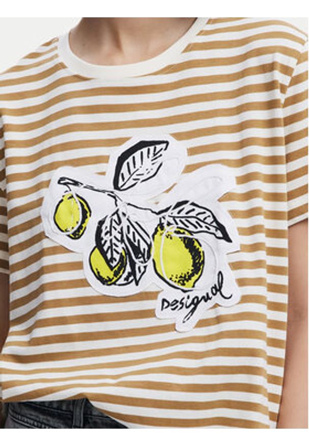 Desigual T-Shirt Lemon 25SWTKAE Beżowy Regular Fit. Kolor: beżowy. Materiał: bawełna