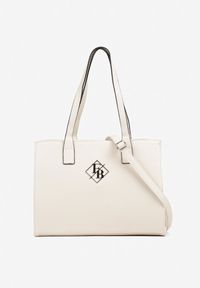 Born2be - Biała Torebka Shopperka z Metaliczną Ozdobą Mirseki. Kolor: biały. Wzór: aplikacja. Styl: klasyczny, casual, elegancki