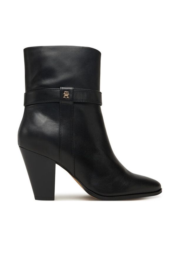 TOMMY HILFIGER - Tommy Hilfiger Botki Th T-Strap Leather Pointy Bootie FW0FW08984 Czarny. Kolor: czarny. Materiał: skóra
