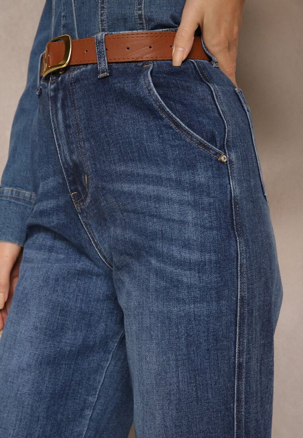 Renee - Niebieskie Jeansy Boyfriend z Dodatkowym Paskiem i Szerokimi Nogawkami Naroma. Kolor: niebieski. Styl: klasyczny, elegancki