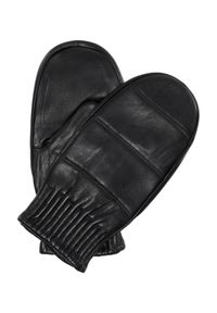 Ochnik - Skórzane rękawiczki damskie na jeden palec. Kolor: czarny. Materiał: skóra. Wzór: aplikacja #1