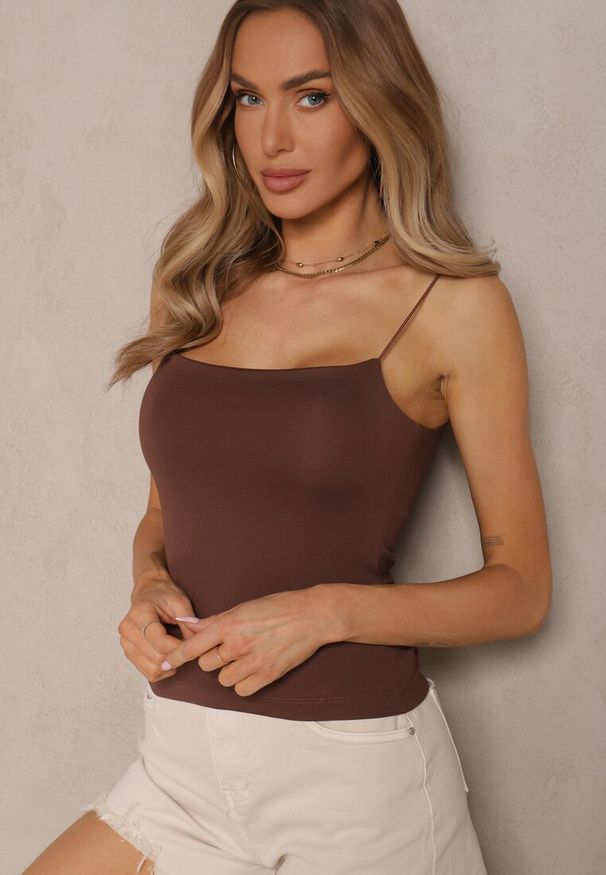 Renee - Brązowy Basicowy Top z Wiskozą Sophelisse. Okazja: na co dzień. Kolor: brązowy. Materiał: wiskoza. Styl: elegancki, casual