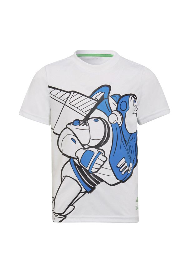 Adidas - Koszulka dziecięca adidas Disney Toy Story. Kolor: żółty, biały, wielokolorowy, zielony. Wzór: motyw z bajki. Sport: fitness