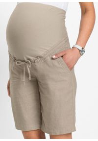 Szorty lniane ciążowe bonprix piaskowy. Kolekcja: moda ciążowa. Kolor: beżowy. Materiał: len. Sezon: lato #4