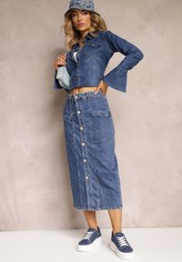 Renee - Niebieska Jeansowa Spódnica Midi Zapinana na Guziki Mimmera. Kolor: niebieski. Materiał: jeans