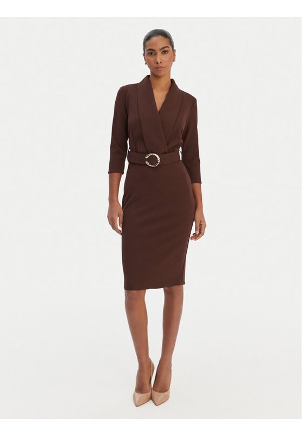Rinascimento Sukienka koktajlowa CFC0126777003 Brązowy Slim Fit. Kolor: brązowy. Materiał: syntetyk. Styl: wizytowy