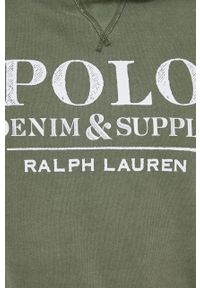 Polo Ralph Lauren Bluza męska kolor zielony z kapturem z nadrukiem. Okazja: na co dzień. Typ kołnierza: polo, kaptur. Kolor: zielony. Materiał: dzianina. Wzór: nadruk. Styl: casual