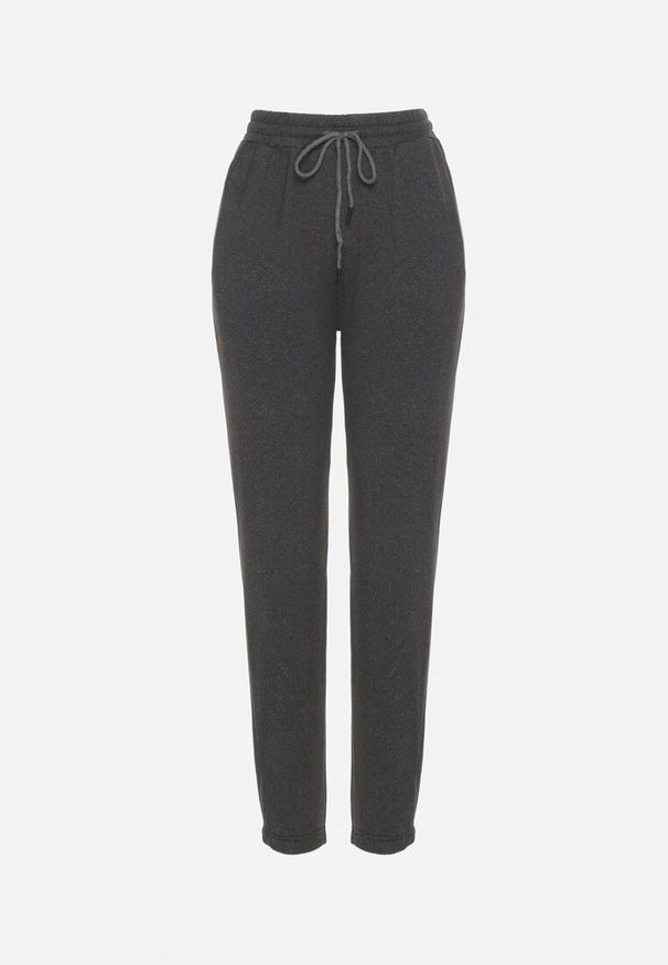 Born2be - Ciemnoszare Spodnie Dresowe z Gumką w Pasie oraz Troczkiem i Kieszeniami Liareine. Okazja: na co dzień. Kolor: szary. Materiał: dresówka. Styl: elegancki, casual