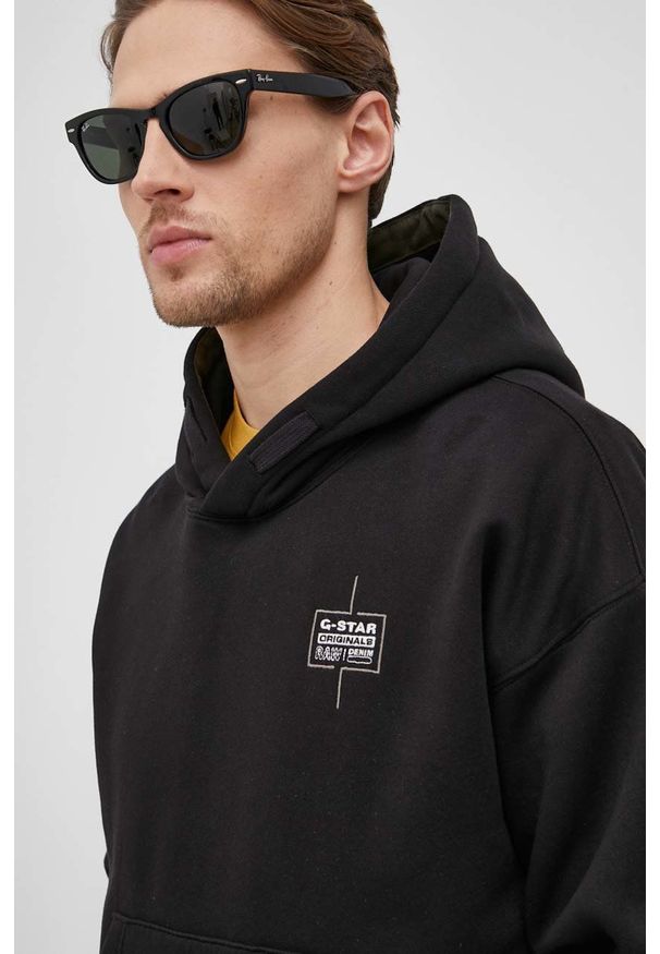 G-Star RAW - G-Star Raw bluza męska kolor czarny z kapturem gładka. Typ kołnierza: kaptur. Kolor: czarny. Materiał: poliester. Wzór: gładki