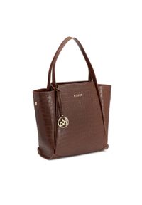 Kazar - Duża brązowa torebka na ramię z tłoczonej skóry. Kolor: brązowy. Dodatki: z breloczkiem. Materiał: skórzane, z tłoczeniem. Rodzaj torebki: na ramię #2