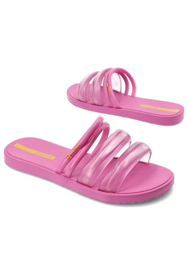 Różowe Klapki Ipanema Płaskie Obuwie Damskie. Okazja: na co dzień, na plażę. Kolor: różowy. Materiał: syntetyk, materiał. Wzór: paski. Sezon: lato. Styl: casual, elegancki