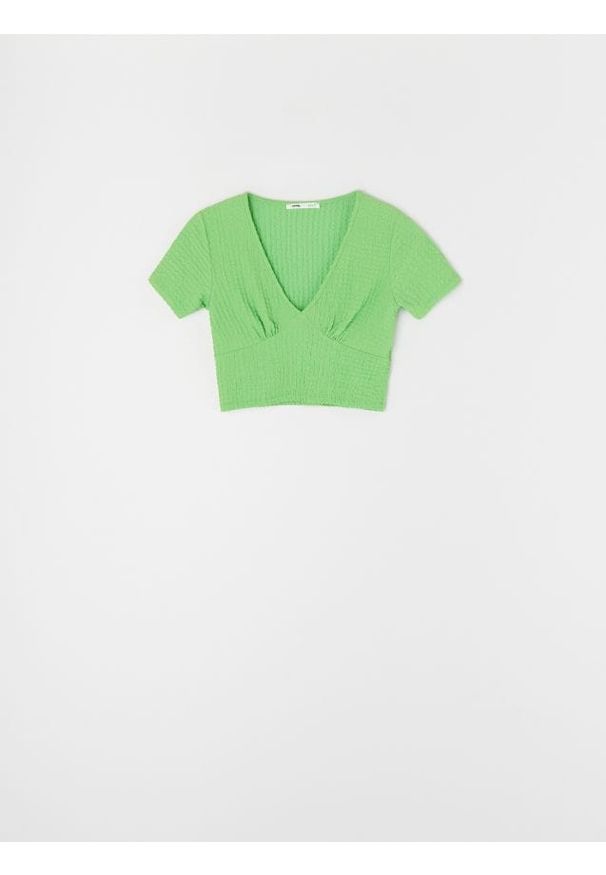 Sinsay - Crop top z ozdobnymi marszczeniami - zielony. Kolor: zielony