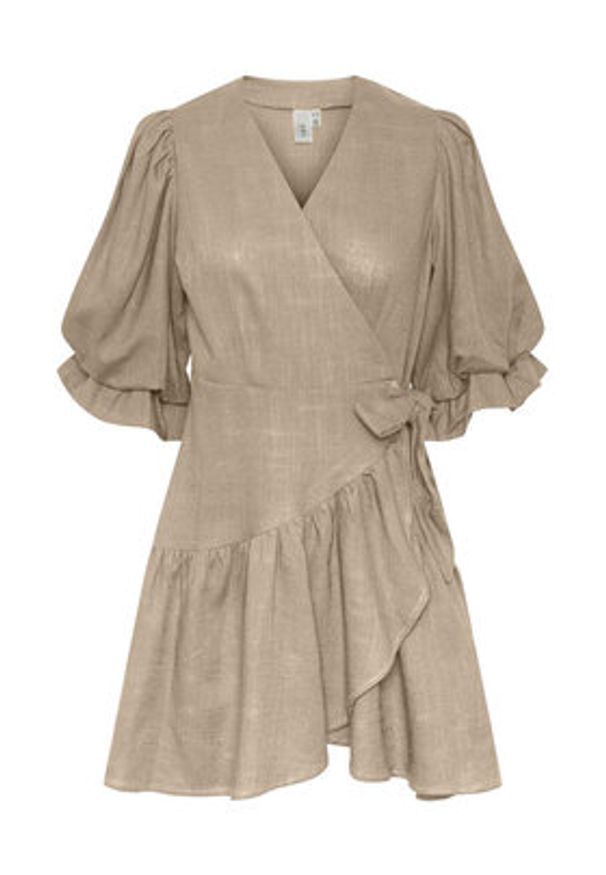 YAS Sukienka 26029985 Brązowy Regular Fit. Kolor: brązowy. Materiał: len