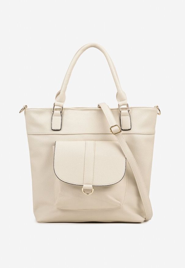Born2be - Jasnobeżowa Torebka Shopperka z Ozdobną Kieszonką i Dodatkowym Paskiem Frosima. Kolor: beżowy. Styl: biznesowy, klasyczny, elegancki, casual. Rodzaj torebki: na ramię