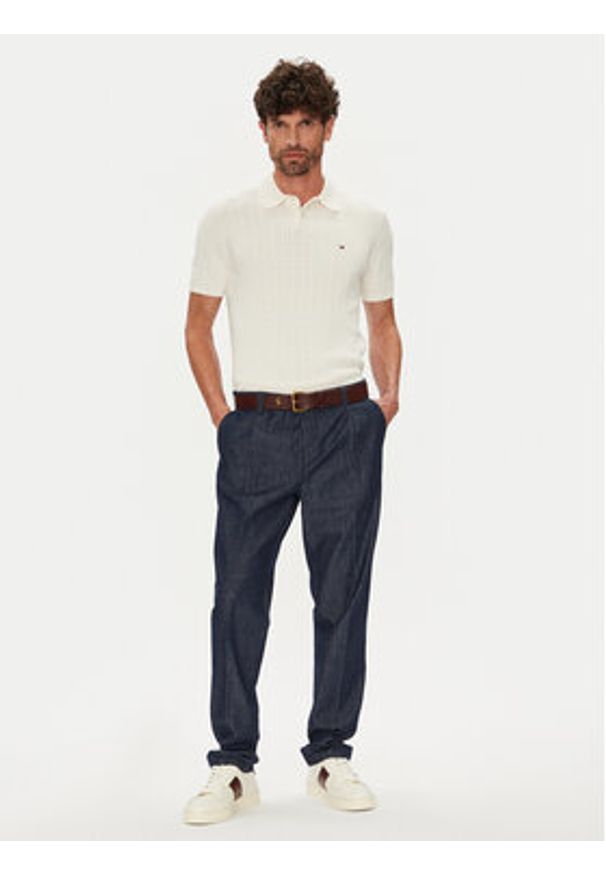 TOMMY HILFIGER - Tommy Hilfiger Polo MW0MW40701 Beżowy Regular Fit. Typ kołnierza: polo. Kolor: beżowy. Materiał: bawełna