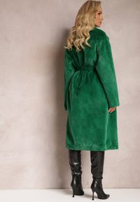 Renee - Zielony Futrzany Płaszcz za Kolano z Wiązanym Paskiem Omerdda. Kolor: zielony. Materiał: futro #2