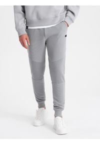 Ombre Clothing - Męskie spodnie dresowe ze wstawkami z tkaniny ottoman - szare V5. Kolor: szary. Materiał: dresówka, tkanina