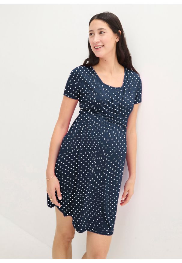 bonprix - Sukienka ciążowa i do karmienia,w kropki. Kolekcja: moda ciążowa. Kolor: niebieski. Materiał: materiał, wiskoza. Wzór: kropki