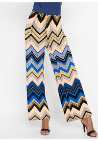 Spodnie z dżerseju bonprix niebiesko-beżowy w graficzny wzór. Kolor: niebieski. Materiał: jersey #6