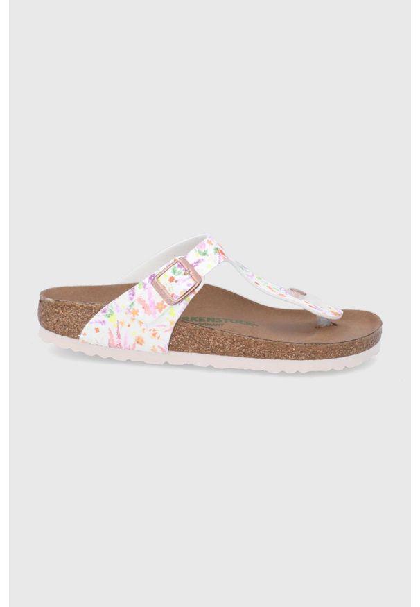 Birkenstock Japonki Gizeh damskie kolor biały na płaskim obcasie. Kolor: biały. Materiał: guma, materiał. Obcas: na obcasie. Wysokość obcasa: niski