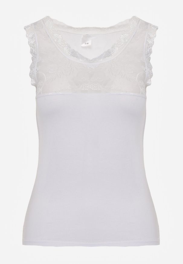 Born2be - Biały Bawełniany Top z Koronkową Górą Beralia. Kolor: biały. Materiał: bawełna, koronka. Wzór: aplikacja