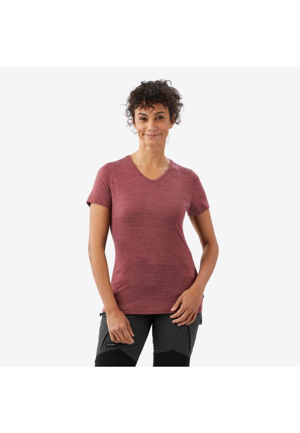 SIMOND - Koszulka damska trekkingowa z krótkim rękawem Merino Fresh. Kolor: brązowy. Materiał: akryl, wełna, materiał. Długość rękawa: krótki rękaw. Długość: krótkie. Sezon: zima, lato. Sport: turystyka piesza