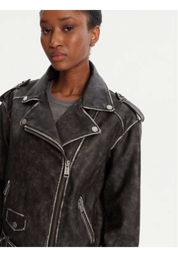 Guess Kurtka z imitacji skóry W5YL04 WHDI0 Szary Regular Fit. Kolor: szary. Materiał: skóra