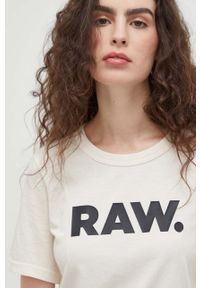 G-Star RAW - G-Star Raw t-shirt bawełniany kolor beżowy. Okazja: na co dzień. Kolor: beżowy. Materiał: bawełna. Wzór: nadruk. Styl: casual #2