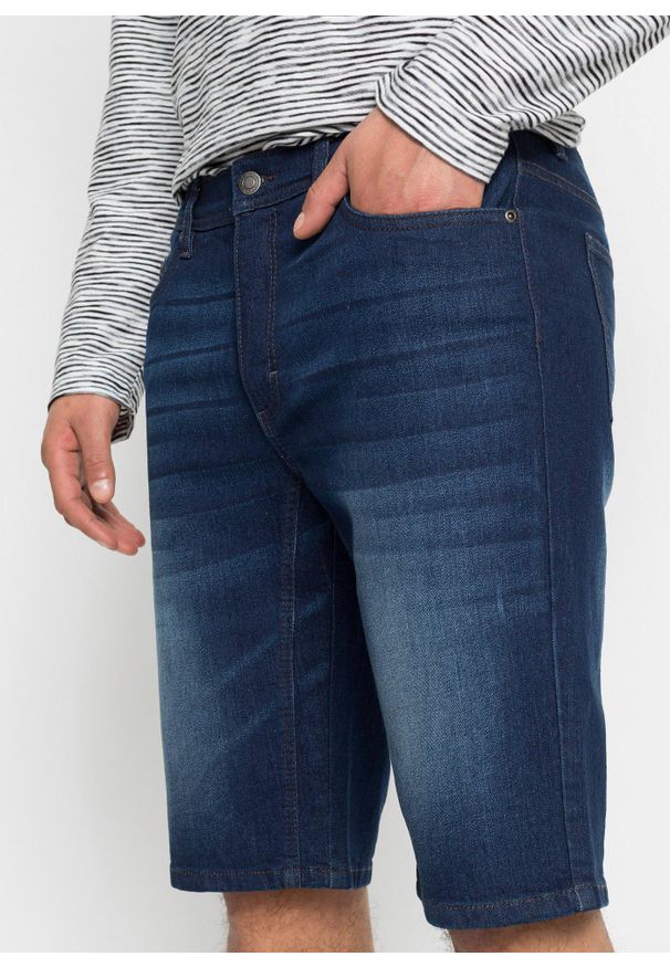 bonprix - Bermudy dżinsowe ze stretchem i wzmocnionym krokiem, Regular Fit. Kolor: niebieski
