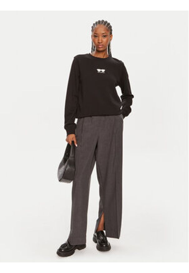 Karl Lagerfeld - KARL LAGERFELD Bluza 245W1813 Czarny Regular Fit. Typ kołnierza: dekolt w karo. Kolor: czarny. Materiał: bawełna