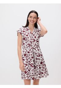 Reserved - Wzorzysta sukienka mini - bordowy. Kolor: czerwony. Materiał: wiskoza, bawełna. Typ sukienki: proste. Długość: mini #1