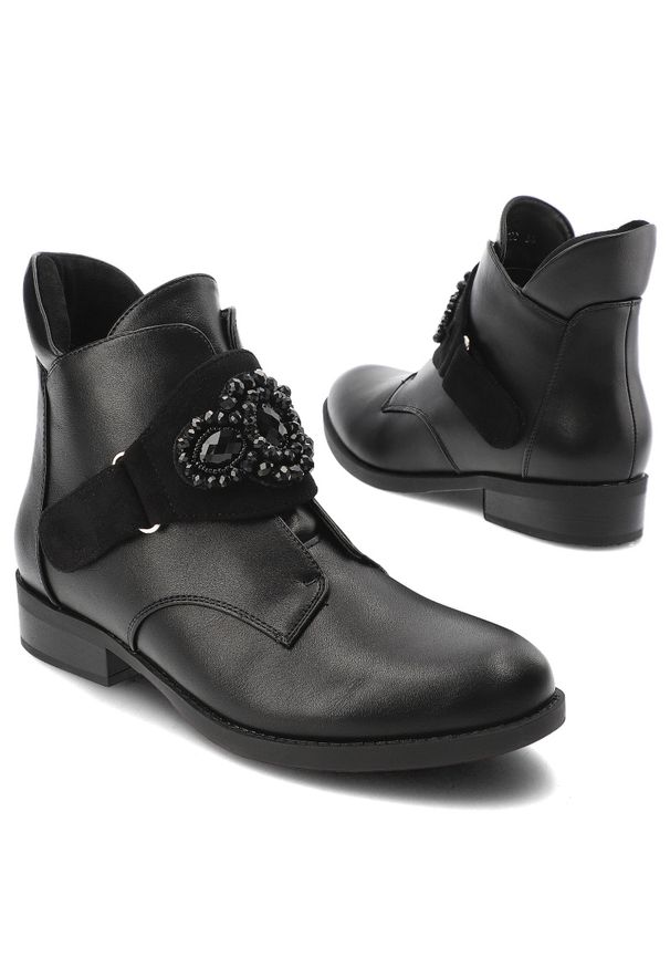 Czarne Botki S.Barski Modne Obuwie Damskie. Okazja: na co dzień. Kolor: czarny. Materiał: skóra ekologiczna. Wzór: aplikacja. Styl: casual, elegancki