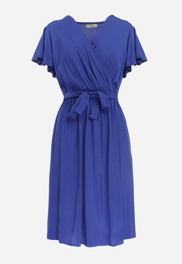 Born2be - Granatowa Sukienka z Wiskozy i Wiązanym Paskiem Gariela. Kolor: niebieski. Materiał: wiskoza. Typ sukienki: kopertowe