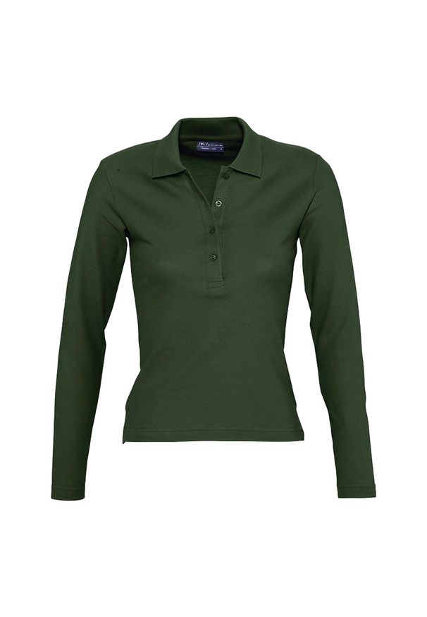 SOL'S - Damska Koszulka Polo Podium Z Długim Rękawem. Typ kołnierza: polo. Kolor: zielony. Długość rękawa: długi rękaw. Długość: długie