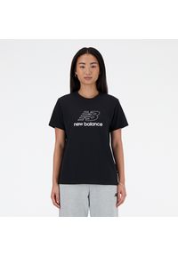 Koszulka damska New Balance WT41816BK – czarna. Kolor: czarny. Materiał: bawełna. Długość rękawa: krótki rękaw. Długość: krótkie. Wzór: napisy #1