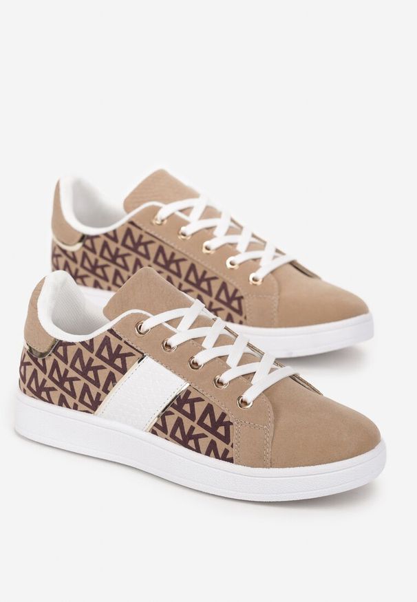 Renee - Beżowe Sneakersy z Printem Casica. Kolor: beżowy. Wzór: nadruk