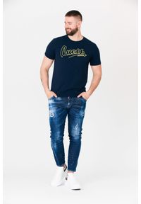 Guess - GUESS Granatowy t-shirt męski beachwear. Kolor: niebieski