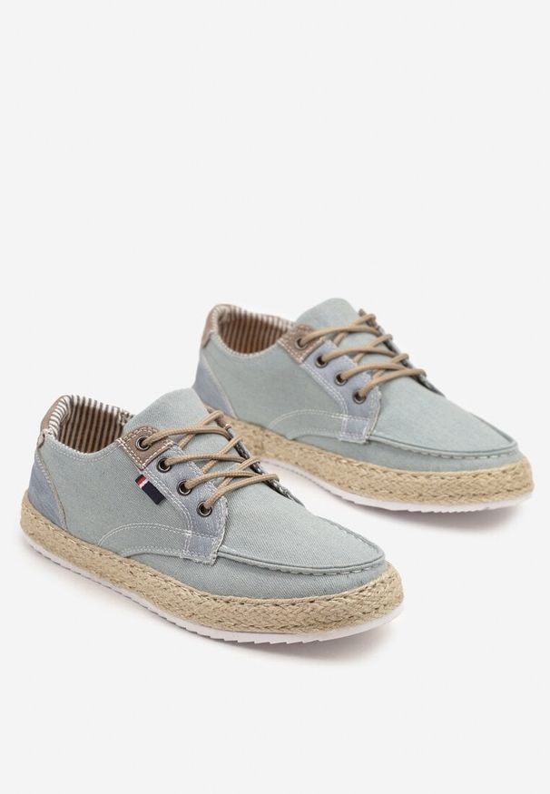 Born2be - Jasnoniebieskie Półbuty z Ozdobnymi Przeszyciami i Plecioną Podeszwą Ivelritia. Okazja: na co dzień. Kolor: niebieski. Materiał: jeans. Styl: klasyczny, elegancki, casual