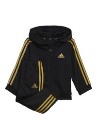 Adidas - Essentials Shiny Hooded Track Suit. Okazja: na uczelnię. Kolor: czarny, żółty, wielokolorowy. Materiał: dresówka, materiał. Wzór: gładki. Styl: sportowy
