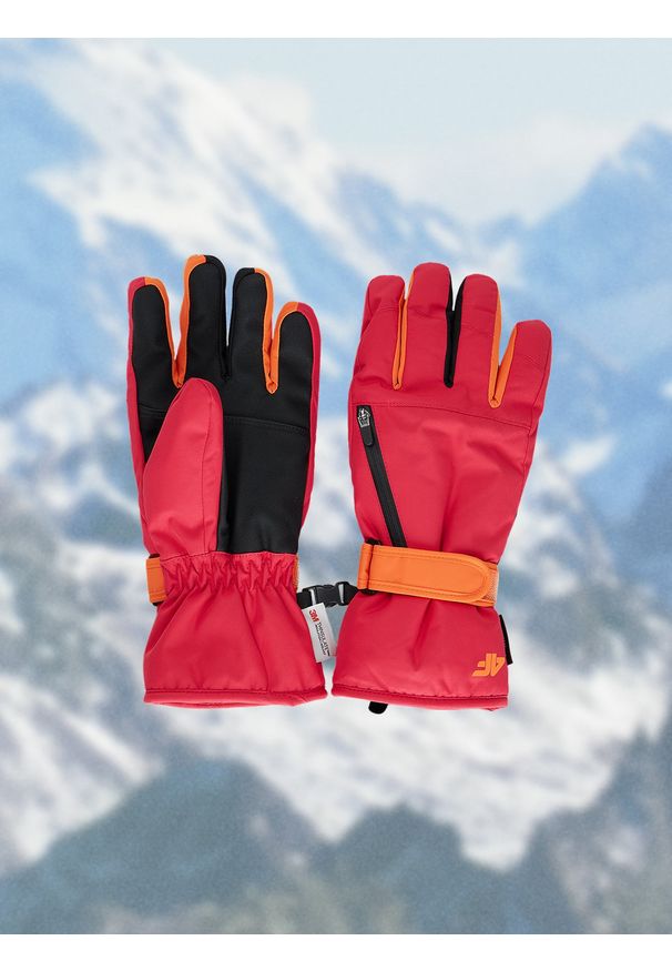 4f - 4F Rękawiczki narciarskie Thinsulate membrana 5000 damskie - różowe XL. Kolor: różowy. Materiał: materiał. Technologia: Thinsulate. Wzór: paski. Sezon: zima. Sport: narciarstwo