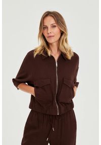 MOODO - Kurtka z lnem brązowa. Kolor: brązowy. Materiał: len #1