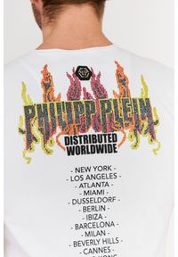 Philipp Plein - PHILIPP PLEIN Biały t-shirt męski Round neck ss flame. Kolor: biały. Wzór: aplikacja, nadruk #4