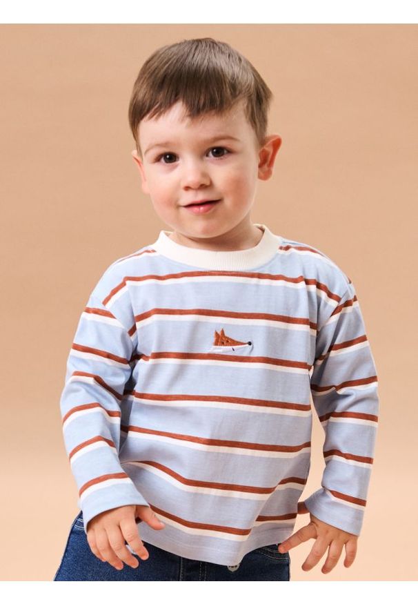 Sinsay - Koszulka z długimi rękawami z drobnym haftem - kremowy. Kolor: kremowy. Długość rękawa: długi rękaw. Długość: długie. Wzór: haft